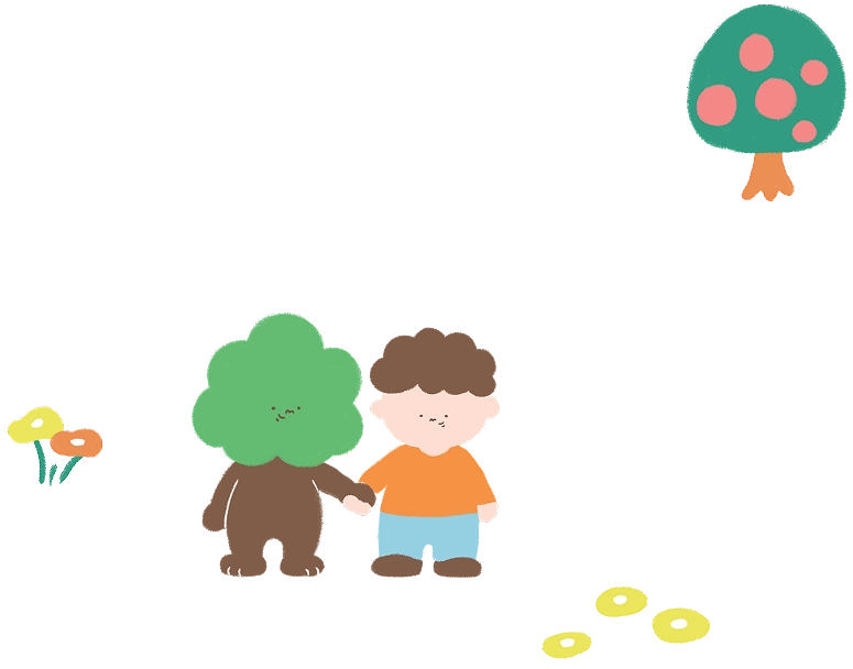 手をつなぐ男の子とツリーくん