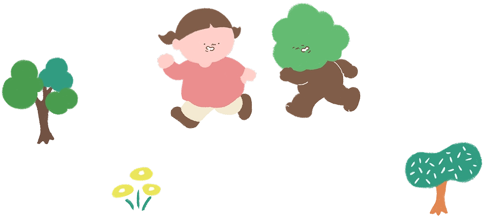 走る女の子とツリーくん